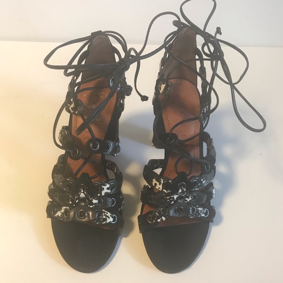 Coach Signature Black Link Lace-up Heel Sandals - Picture 4 of 9